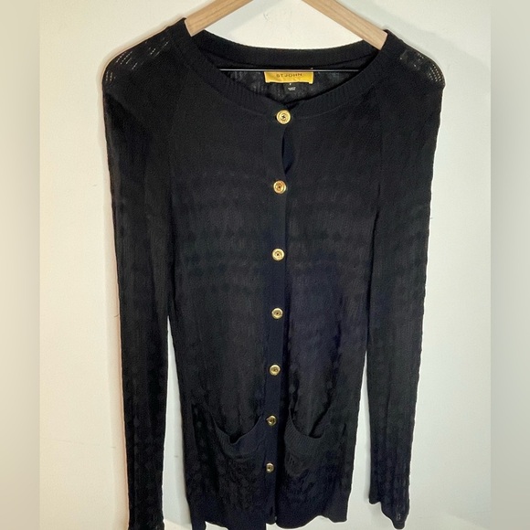 St. John|| Black Knit Cardigan with gold accent buttons, Viscose, Size Small P - Picture 7 of 8